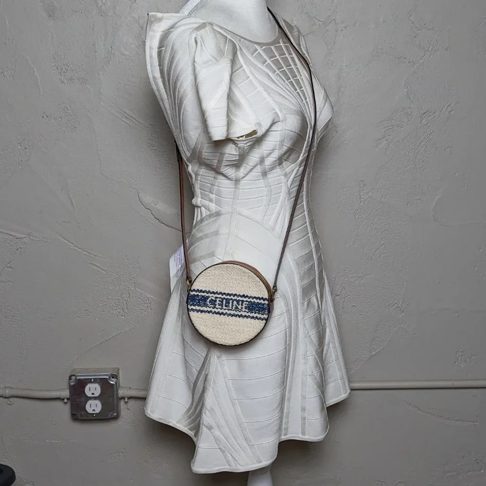 SOLD Celine Perth Embroidered Blue Cream Round Mini Crossbody Bag - Picture 6 of 6
